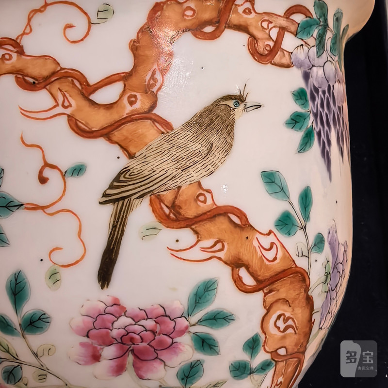 清晚期 粉彩花鸟葡萄纹花盆 - 图13
